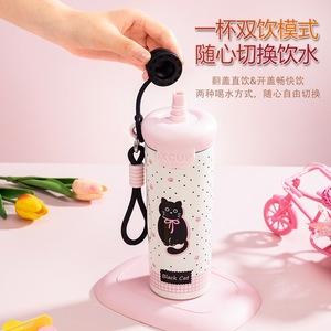 Nuevo Vaso Térmico de Acero Inoxidable 316 con Aislamiento al Vacío, Diseño de Dibujos Animados, con Pajita, para Mujer, de Alta Gama, Portátil, para Exteriores, Personalizable - Product Image 4