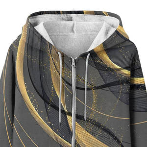 Sudaderas con Capucha y Cremallera para Mujer, Tejido de Rizo, Sublimación, con Logotipo Frontal, Poliéster/Algodón, Cálidas para Invierno, Ropa Casual, Dorado y Negro - Product Image 6