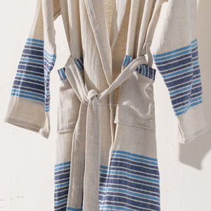 Bata de Baño Unisex de Algodón Ligero, Tejido de Lino, Secado Rápido, Transpirable, Primavera Verano, Color Liso, Talla XL, Hecho en Turquía, Ropa de Dormir y Descanso - Product Image 4