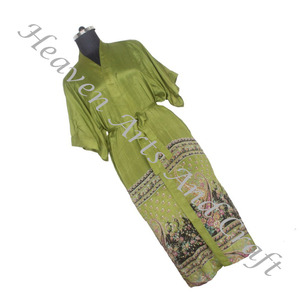 KL013 Kimono Vintage de Seda Pura para Mujer, Kimono Largo con Doble Bolsillo, Bata de Noche, Kimono Vintage de Verano - Product Image 4