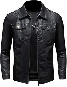 Veste en cuir pour homme, fermeture éclair intégrale, tissu en cuir, vente chaude, fermeture éclair noire - Product Image 1