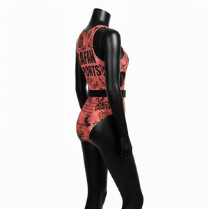 Traje de Baño Premium para Mujer en Poliéster y Spandex, Estampado de Grafiti Color Coral Melocotón, Sublimación, Logotipo Personalizado - Product Image 3