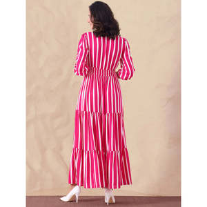Striped Pure Rayon Women Tiered Maxi <b>Dress</b> - Product Image 4