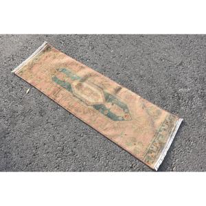 Vintage 1 X 3.5ft Verde Beige Alfombra turca Área grande Rectángulo Patchwork Patrón Lana Seagrass Látex Abstracto para la habitación del pasillo - Product Image 2