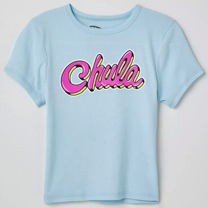 Camiseta corta de malla de punto de algodón 100%, cuello redondo informal, Top de longitud corta con logotipo delantero y trasero, suéteres de mujer - Product Image 2