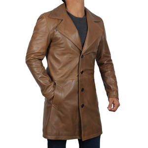 Elegante Abrigo de Cuero para Hombre, Diseño Largo de Primera Calidad, Perfecto para Conjuntos de Invierno, Moda Urbana - Product Image 1