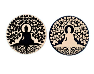 Buddha in legno meditazione yoga <span class=keywords><strong>albero</strong></span> <span class=keywords><strong>della</strong></span> <span class=keywords><strong>vita</strong></span> radici decorazioni per la casa appeso a <span class=keywords><strong>parete</strong></span> dimensioni personalizzate 2d doppio strato argento nero colore oro - Product Image 4