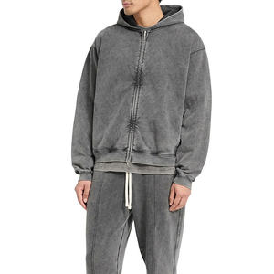 High Quality Customized Zip up Vintage Washed Pullover Wide Leg <b>Pant</b> Set Loose Boxy Cropped Man Hoodie - Product Image 2