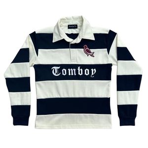 300 di cotone 100% GSM doppio Jersey Rugby Polo a righe Design Navy avorio comodo peso massimo manica lunga abbigliamento Rugby - Product Image 5