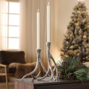 Bougeoir conique en bois de cerf en aluminium argenté fait à la main rustique décoratif bougeoirs Mantel Festive Home Christmas Decor - Product Image 1