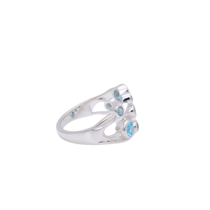 แหวนพลอยโทแพซสีฟ้าสไตล์อินเดียทรงกลมทำด้วยมือแหวนเงินสเตอร์ลิง925สำหรับผู้หญิงแหวนบุษราคัมสีฟ้าเครื่องประดับเงิน925ผู้หญิง - Product Image 2