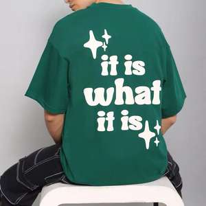 T-shirt imprimé bouffant de couleur verte unie avec logo personnalisé T-shirt respirant à coupe ample en tissu 100% coton pour hommes vente en gros - Product Image 5