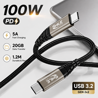Câble de transfert de données USB 3.2 PD 100W 5A 20 Go, charge rapide, nylon, câble de charge de haute qualité, tissu, 1,2 m, USB C vers Type C, 1 pièce