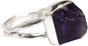 Anillo de Plata de Ley 925 con Amatista Natural, Piedra de Nacimiento de Febrero, Martillado, Hecho a Mano, para Navidad o Cumpleaños - Product Image 4