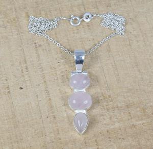 Boho Style cadeau pour l'amour femmes mode pendentif Rose Quartz pierre précieuse 925 pendentif en argent Sterling avec 925 bijoux estampillés - Product Image 4