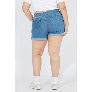Short slim en jean taille haute 3 boutons décontracté ourlet plié lavage en machine à froid pantalon court respirant de couleur bleue pour femmes personnalisé - Product Image 4