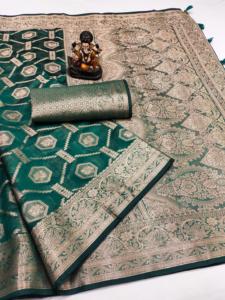Banaras en organza riche en soie pure avec bordure en or Jari Weaving Premium Saree party wear - Product Image 5
