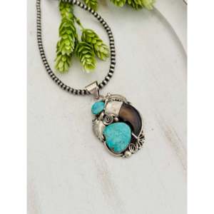 Kingman Turquoise & Sterling Silver Pendant Navajo-<b>Crafted</b> Cultural Collectible Jewelry for Men & Women - Product Image 4