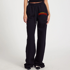 Pantalones de chándal de lana de algodón 100% hechos a medida, pantalones de chándal de pierna ancha holgados con logotipo desgastado personalizado - Product Image 4