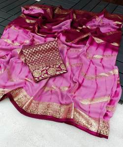 Saree en dentelle à fleurs avec conception de chemisier en velours pour femme - Product Image 5