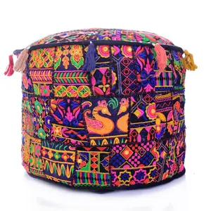 Хлопковая сумка-мешок, Круглый пуф, домашний декор, ручной вышитый винтажный пуф-Чехол ручной работы