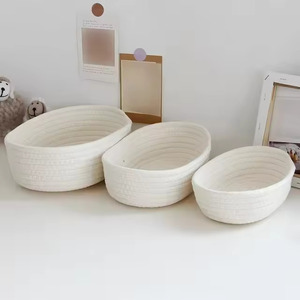 Oval Shape Cotton Rope Woven <b>Storage</b> <b>Basket</b> in White Color for Baby Nursery <b>Toys</b> Organizer Multi Purpose <b>Baskets</b> - Product Image 3