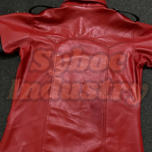 เสื้อเชิ๊ตหนังสีแดงสำหรับผู้ใหญ่เสื้อเชิ๊ตสลิมฟิตแบบลำลองแขนยาวครึ่งแขนสำหรับผู้ชาย - Product Image 5