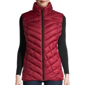 Veste matelassée sans manches pour femme, col montant, fermeture éclair, broderie, toile de nylon imprimée, hiver - Product Image 1