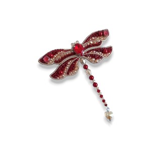 Broche Dragon Fly blanche et marron en cristal et perle, broderie à la main et en fil de fer perlé, broche de mode pour fête, mariage et enfants - Product Image 3