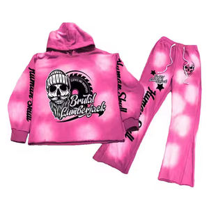 Streetwear 100% coton personnalisé deux pièces Sun Fade Jogger Suit pantalon à capuche surdimensionné Survêtements d'écran d'hiver écologiques - Product Image 2