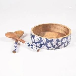 Elegante Juego de Tazones de Madera para Servir con Servidor de Ensalada, Forma Redonda Ovalada, Impresión Esmaltada, Ecológico, Hecho a Mano, Estilo Americano, para Fiestas - Product Image 3
