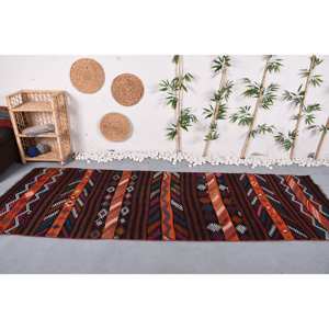 Classique bohème marron Orange Vintage tapis turc 3.6 X 10.2ft Rectangle Patchwork Design laine Viscose Latex tapis de chevet - Product Image 1