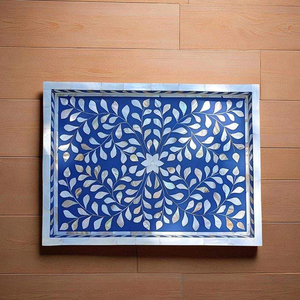 Plateau de service en marbre de style arabe indien incrustation d'os et plateau de petit-déjeuner en perles de résine de nacre pour la nourriture par l'artisanat en croissant - Product Image 5