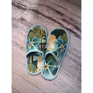 Pantoufles élégantes en tissu de coton de haute qualité imprimé à la main, semelle antidérapante, accessoires décontractés d'été pour la plage - Product Image 5