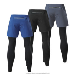 OEM Vente en gros 2-en-1 Pantalon de survêtement de compression pour entraînement sportif personnalisé taille haute en toile légère 100% coton Vêtements de sport pour hommes - Product Image 1