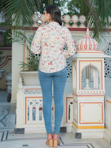 เสื้อเชิ้ตผู้หญิงพิมพ์ลายดอกไม้หลากสี ผ้าเรยอน สวมใส่สบาย มีปกเสื้อและแขนเสื้อแบบปกติ เหมาะสำหรับใส่ทำงานแบบลำลอง - Product Image 2