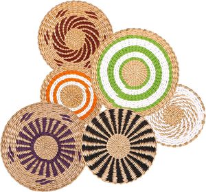 6 uds. Juego de decoración de cesta de pared cestas de hierba tejidas decoración colgante de pared arte de pared hecho a mano cesta Natural Casa de Campo y rústico - Product Image 1