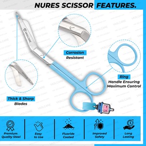 Vaslcare กรรไกรพยาบาลทางการแพทย์สีฟ้าน่ารักเข็มฉีดยาพวงกุญแจตุ๊กตาปลายทื่อลับคมใบมีดสแตนเลสกรรไกรผ้าพันแผล