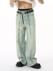 Mid Waist Men <b>Denim</b> <b>Trousers</b> Bulk Supply Straight Leg Fashionable Pants Cotton Fabric With Zipper Closure and Five Pockets - Product Image 4