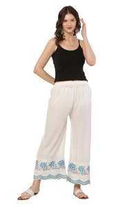 Pantalon Palazzo en rayonne blanche fait à la main Pantalon Palazzo surpiqué pour femme - Product Image 3