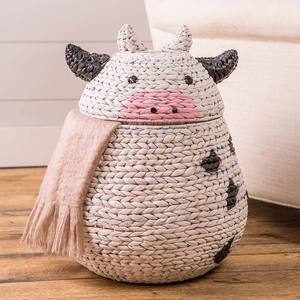 Cute cow shaped container <b>basket</b> for kids <b>toy</b> organizer low cost natural water hyacinth <b>baskets</b> - Product Image 1
