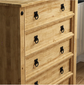 Cómoda tradicional de 5 cajones en teca natural para muebles de dormitorio de hogar u hotel con función de almacenamiento para sala de estar - Product Image 3