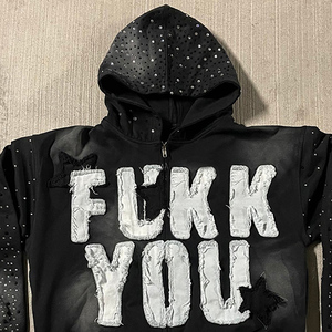 Sweat à capuche d'hiver pour homme, coupe classique, 430 g/m², 100 % coton, avec logo personnalisé, fermeture éclair, effet délavé, patchs brodés et appliqués - Product Image 5