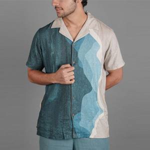 Camisa de lino con cuello cubano para hombre-Camisa elegante y ligera perfecta para ropa informal de verano y trajes de playa - Product Image 3