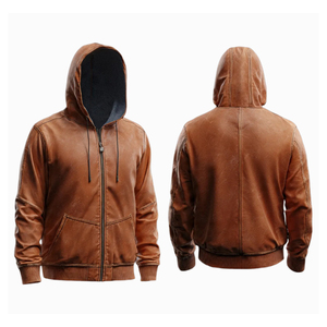 Genuine Leather Fleece Unisex Vintage Hoodie Premium <b>Pullover</b> <b>Jacket</b> with Winter Digital Printing Plain Dyed - Product Image 2