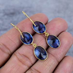 Pendientes de Plata de Ley 925 con Tanzanita y Cuarzo, Forma Ovalada, Chapados en Oro, con Bisel Moderno, para Mujer, Regalo para Fiesta - Product Image 4