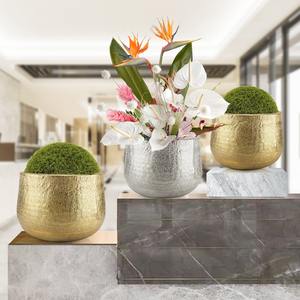 Florero de hierro redondo moderno hecho a mano con textura dorada y plateada para sala de estar costera decoración de dormitorio arreglos florales - Product Image 2