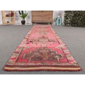 พรมวิ่งสไตล์ตุรกี ขนาด 2.6x10.4 ฟุต พรมวินเทจ พรมเปอร์เซียสีชมพูเฮอร์กี - Product Image 5