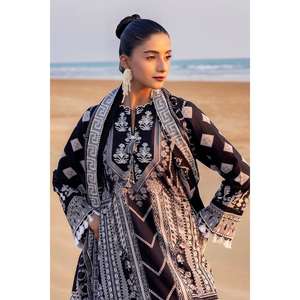 Ensemble de 3 pièces non cousues en tissu lawn pour femme, noir et blanc, qualité supérieure - Product Image 4