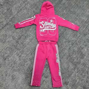 Custom High Quality Printing Tracksuit 100% Cotton French Terry Raw Hem Sweatpants Jogger Sets Cut And <b>Sew</b> Hoodie Sweatsuits Set - Product Image 6